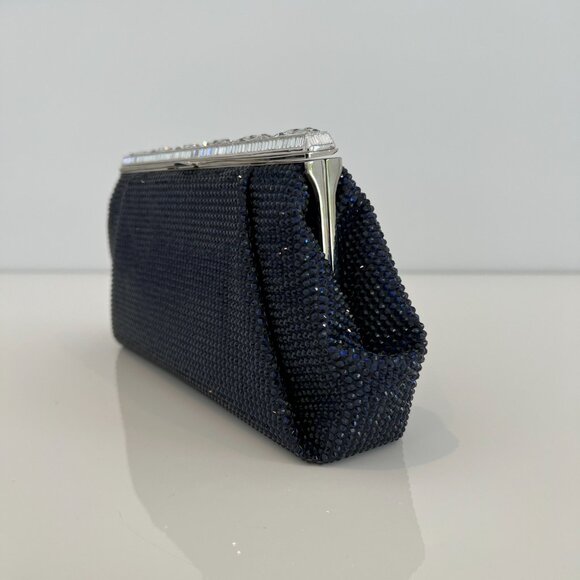 JUDITH LEIBER NAVY BLUE SATIN CRYSTAL EVENING CLUTCH NWOTS! - Picture 11 of 17